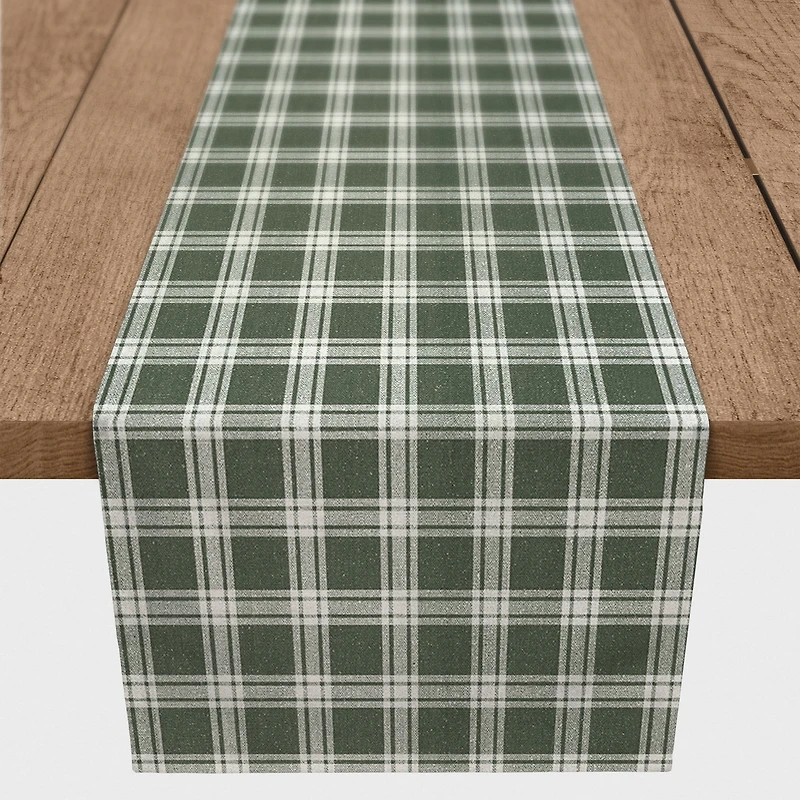90" Plaid Hunter Green Cotton Twill Table Runner