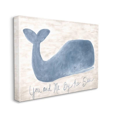 Stupell Industries You Me By Sea Quote Nautical Traditional Blue Whale Canvas Wall Art
