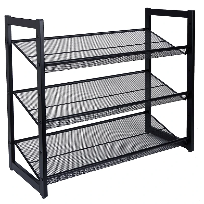 Organize It All 30" Wide Black 3 Tier Adjustable Mesh Shoe Rack