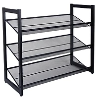 Organize It All 30" Wide Black 3 Tier Adjustable Mesh Shoe Rack