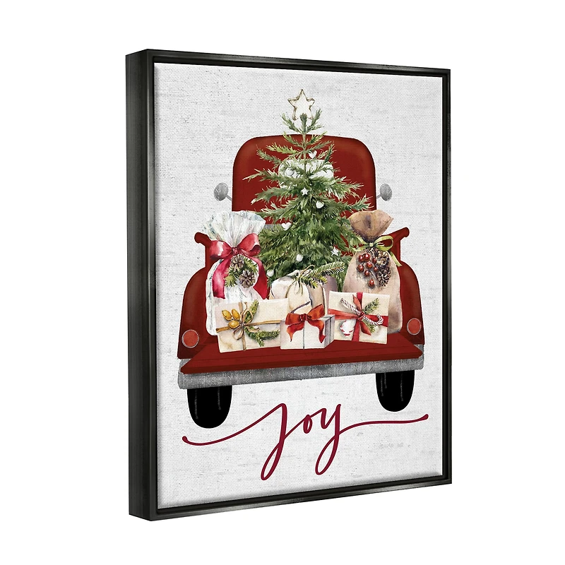Stupell Industries Joy Holiday Red Gift Truck Framed Floater Canvas Wall Art