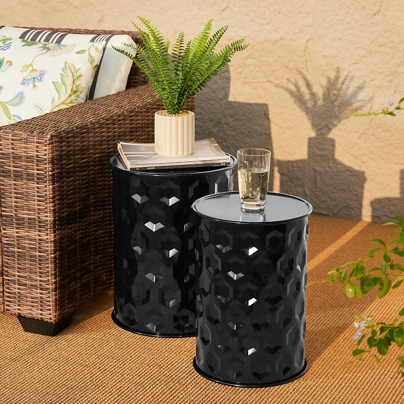 Glitzhome® Multifunctional Embossed Honeycomb Texture Metal Garden Stool Set
