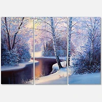 Designart - Christmas Forest With River and Trees I - Traditional Canvas Wall Art Print