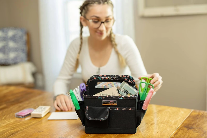Everything Mary Black & Floral Collapsible Craft Caddy