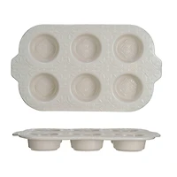 Hello Honey® 14" Cream Embossed 6-Muffin Stoneware Pan