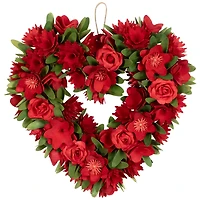 15" Red Mixed Floral Artificial Valentine's Day Heart Wreath