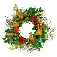 20" Orange & Yellow Ranunculus & Rose Floral Spring Wreath