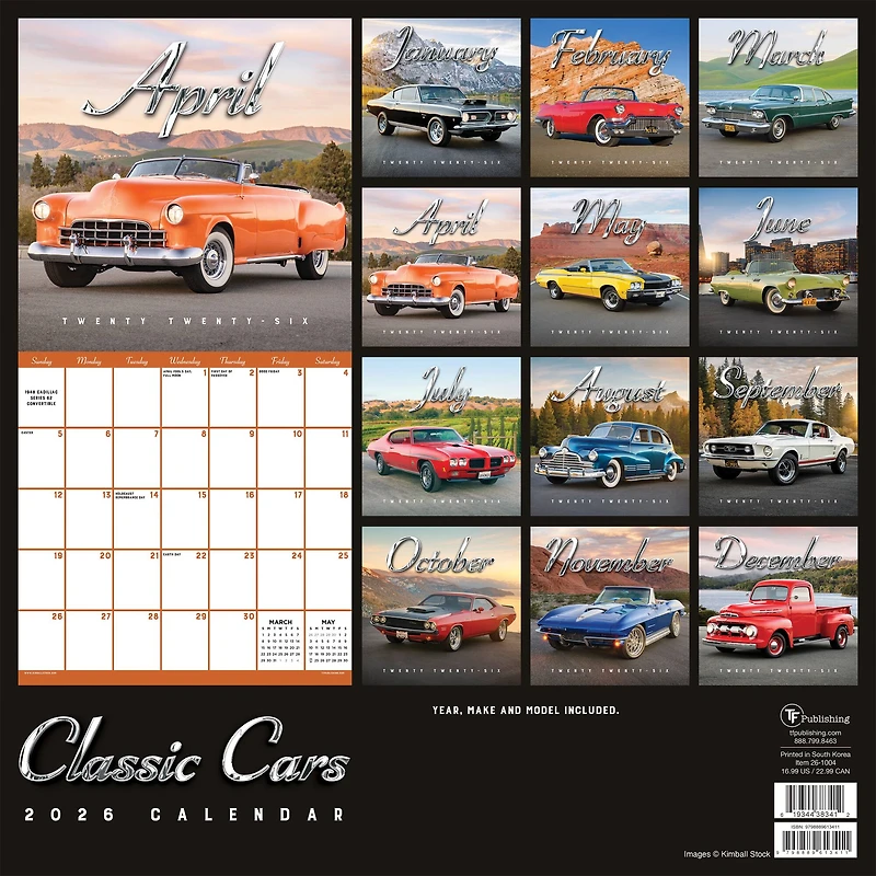 2026 Classic Cars Wall Calendar