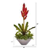 2ft. Tropical Bromeliad & Agave Plant in Gray Planter