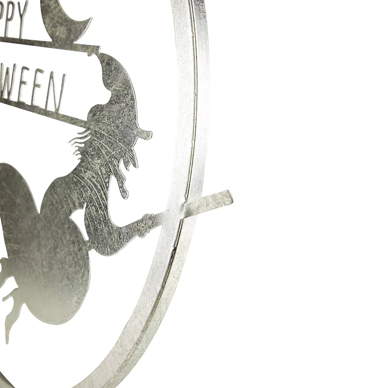 17" Silver Flying Witch Happy Halloween Wall Sign