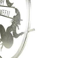 17" Silver Flying Witch Happy Halloween Wall Sign
