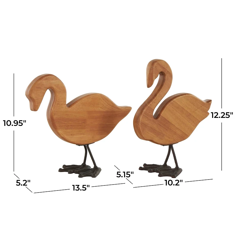 Brown Abstract Minimalistic Wood Swan Sculpture Set