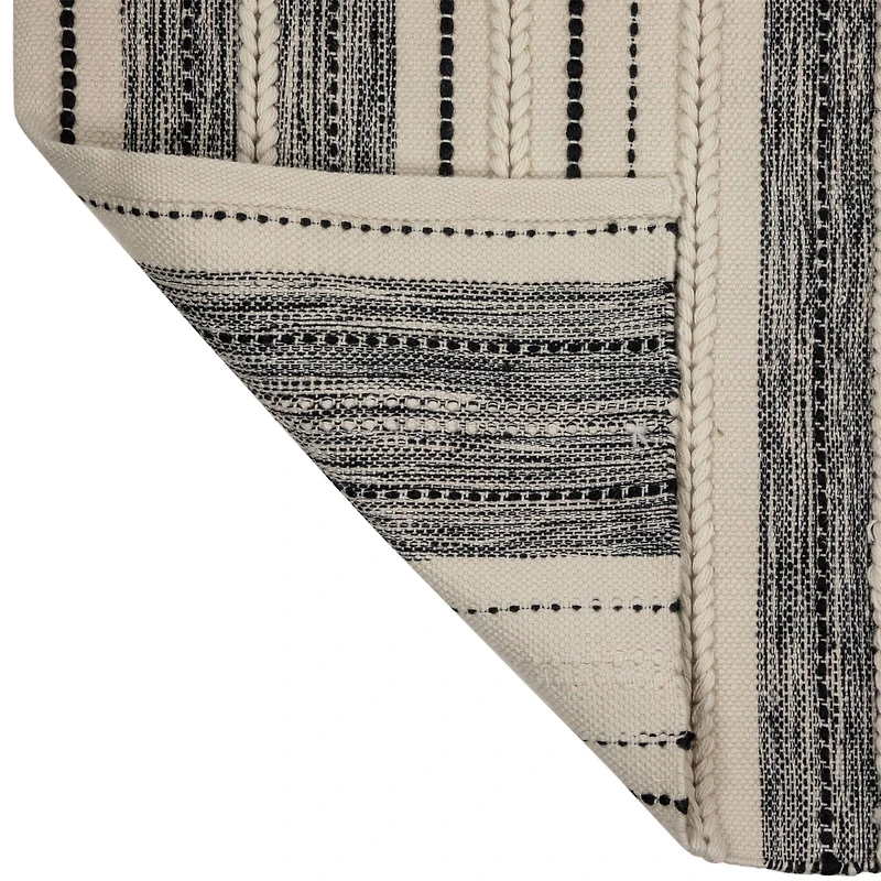 Cream & Black Handloom Woven Throw Rug, 3.5ft. x 2ft. 