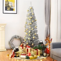 Costway 6ft. Unlit Silver Slim Pencil Tinsel Artificial Christmas Tree