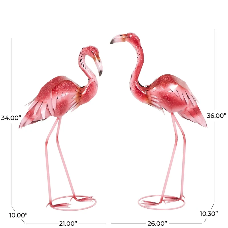 Tall Pink Ombre Textured Metal Flamingo Garden Sculpture Set