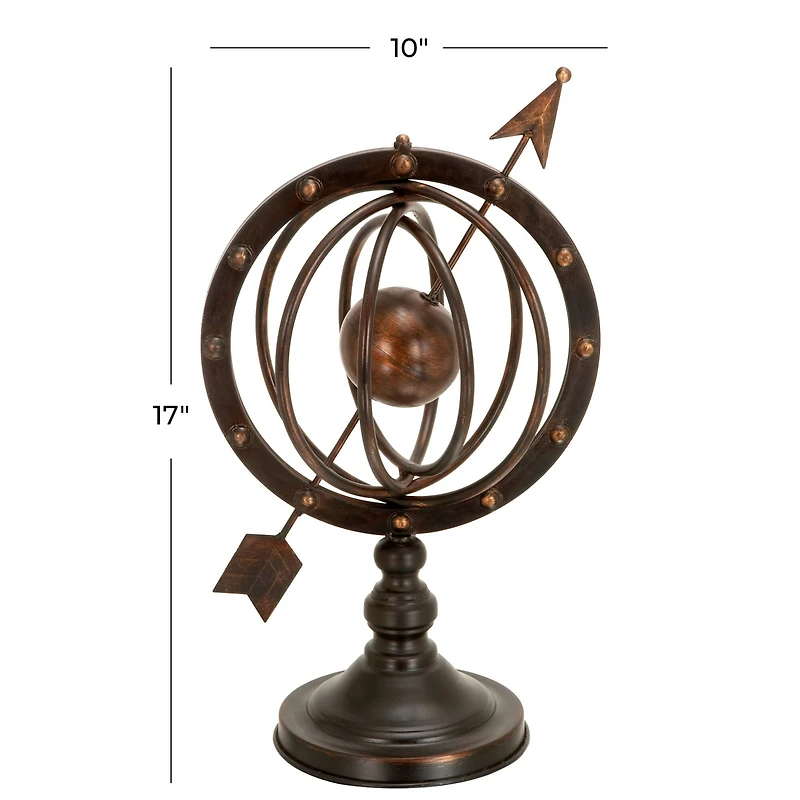 17" Brown Metal Industrial Armillary Sphere Sculpture