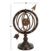 17" Brown Metal Industrial Armillary Sphere Sculpture