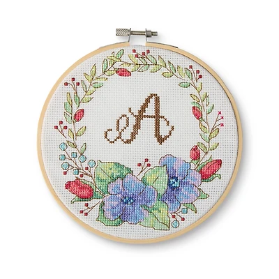 6" Floral Monogram Counted Cross Stitch Kit with Hoop by Loops & Threads®