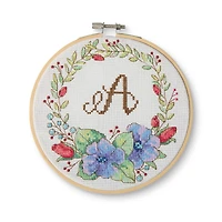 6" Floral Monogram Counted Cross Stitch Kit with Hoop by Loops & Threads®