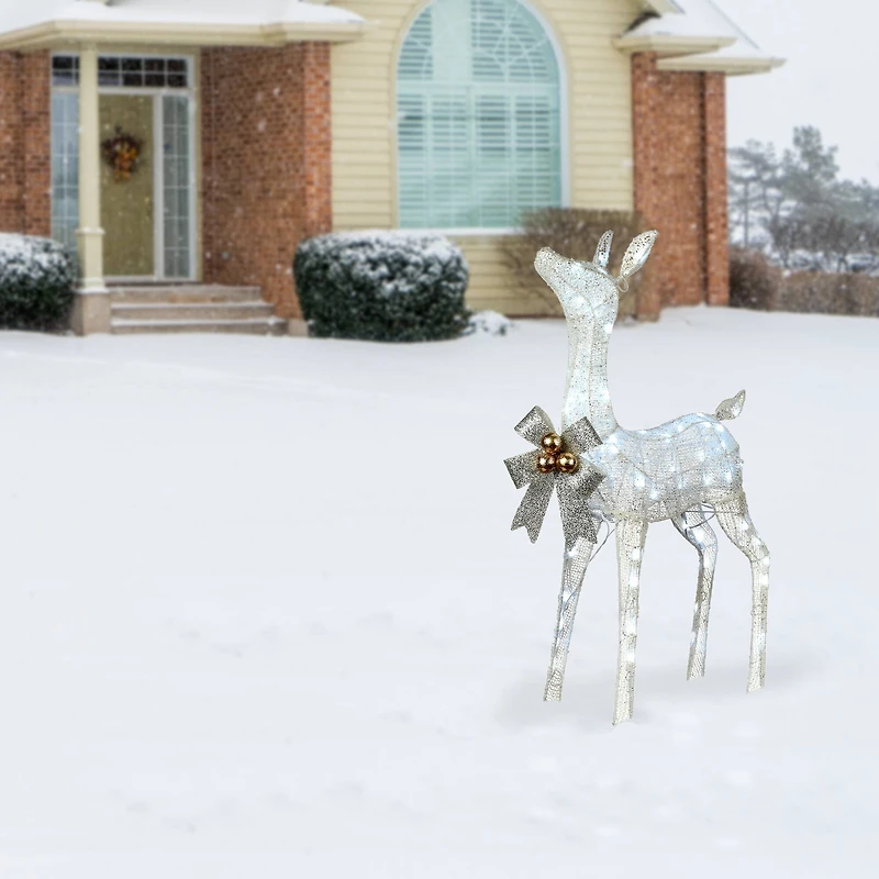 36" Pre-Lit Glittered Fawn