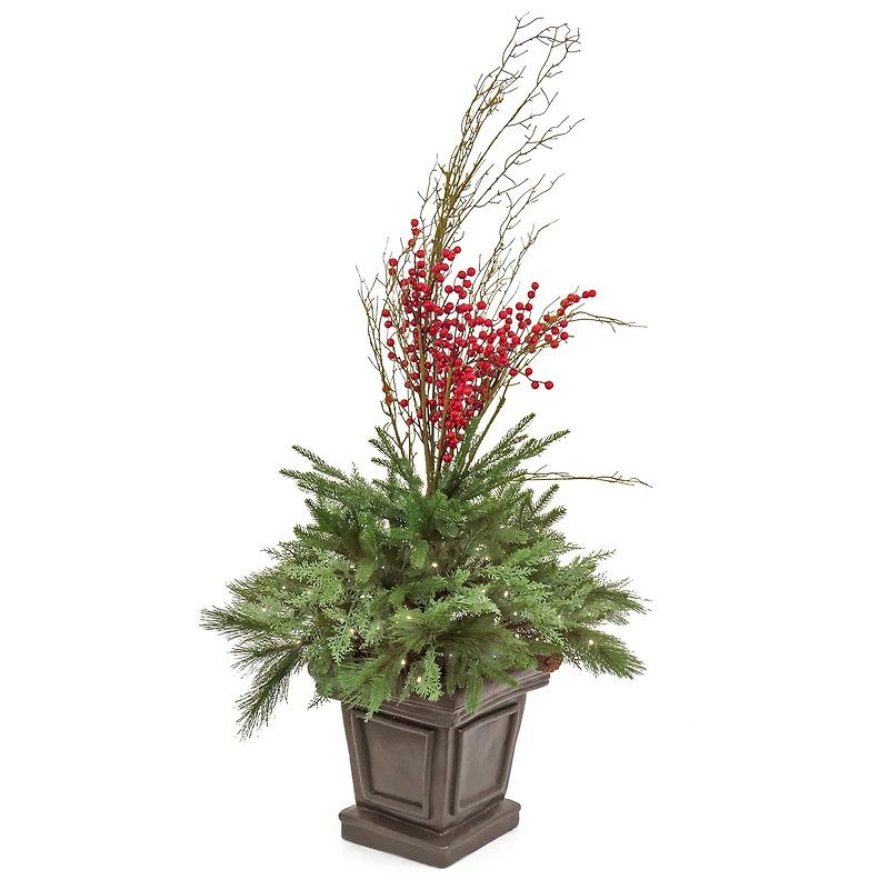 4ft. Green & Red LED Evergreen & Berry Arrangement in Urn