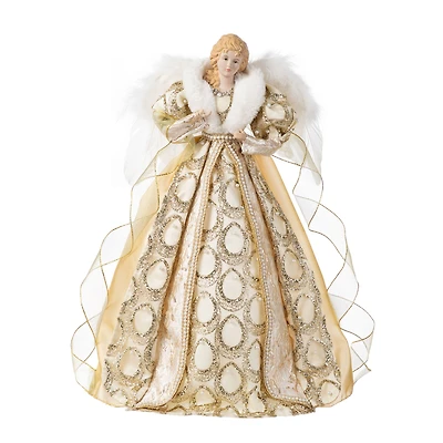 Glitzhome® 18.5"H Faux Fur & PVC Christmas Elegant Angel Tree Topper with Porcelain Face