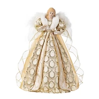 Glitzhome® 18.5"H Faux Fur & PVC Christmas Elegant Angel Tree Topper with Porcelain Face