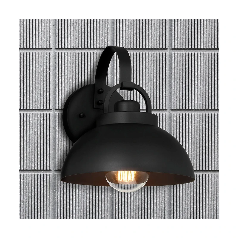 Hello Honey® Easton Matte Black Modern Farmhouse Metal Shade & Exposed Bulb Wall Mounted Outdoor Light