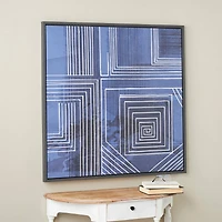 40" x 40" Blue Canvas Geometric Framed Wall Art with White Square Outlines