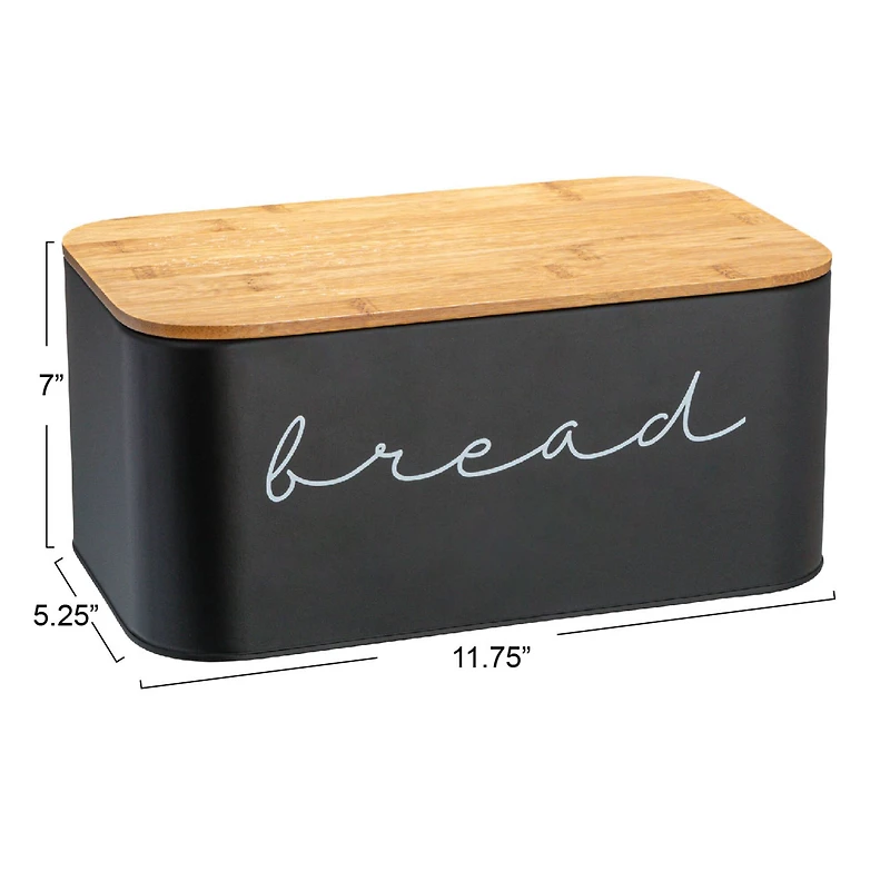 Hello Honey® 11.75" Black Metal Bread Bin with Bamboo Lid