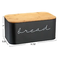 Hello Honey® 11.75" Black Metal Bread Bin with Bamboo Lid