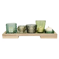 Hello Honey® 13.25" Glass Votive & Tealight Holders On Wood Tray Set