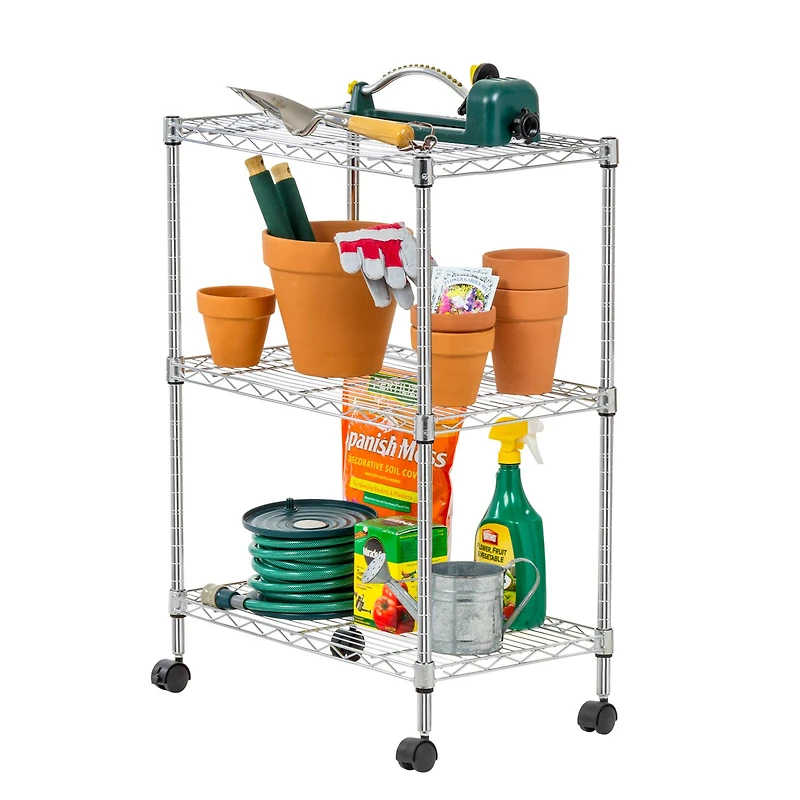 Iris® 32" Silver 3-Tier Rolling Wire Rack Shelf