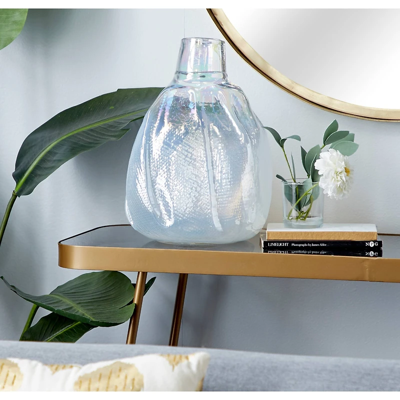 14" White Contemporary Glass Vase