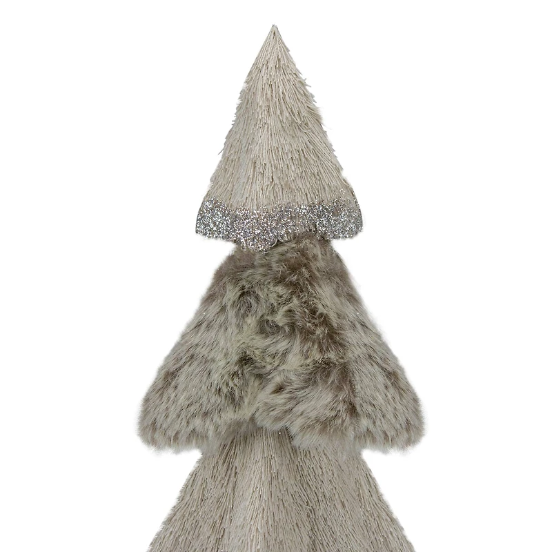 20" Gray Sisal & Faux Fur Triangular Christmas Tree with Silver Glitter Accents