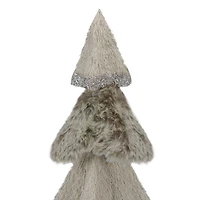 20" Gray Sisal & Faux Fur Triangular Christmas Tree with Silver Glitter Accents