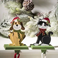 Glitzhome® 8" Wooden Metal Cat and Dog Stocking Holder Set