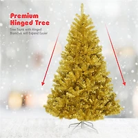 Costway 6ft. Unlit Champagne Gold Artificial Tinsel Christmas Tree with Foldable Stand