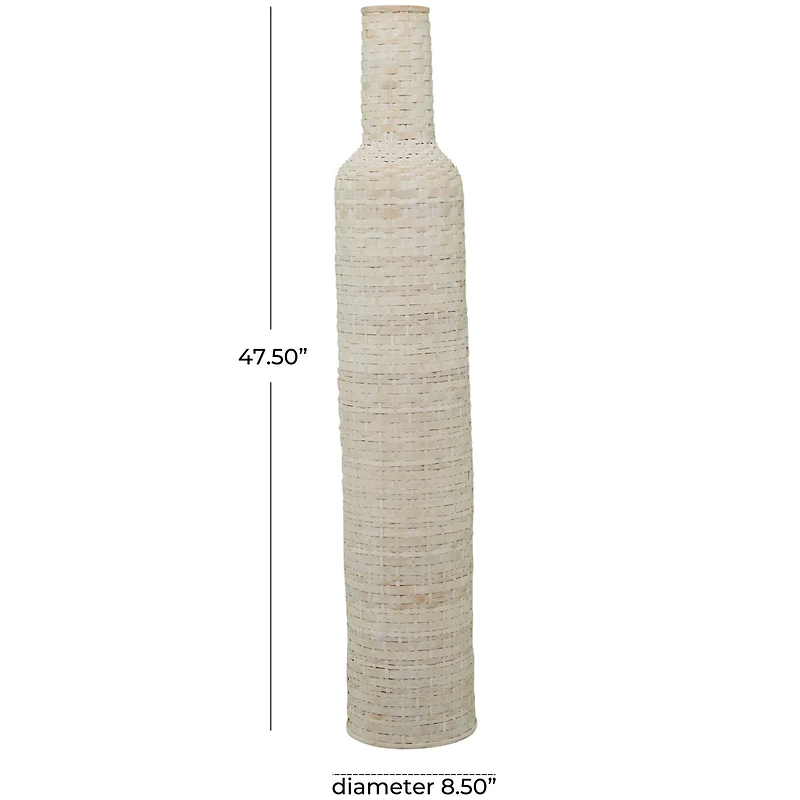 White Bamboo Tall Woven Floor Vase 9" x 9" x 48"