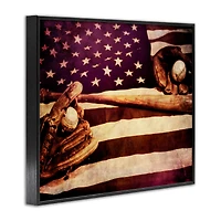 Stupell Industries American Flag Stripes Stars Baseball Mitt Sports Motif Framed Giclee Art
