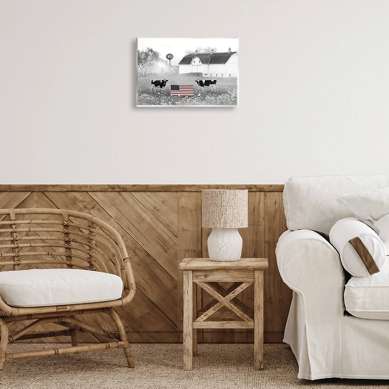 Stupell Industries Americana Barn Country Cows Flag Wall Plaque Art