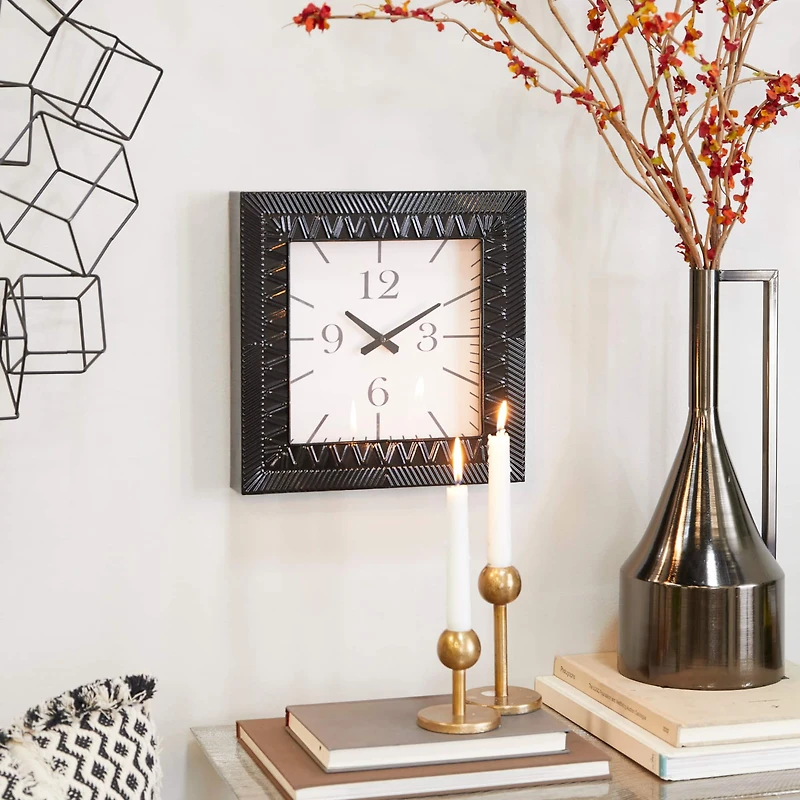Black Metal Modern Wall Clock, 12" x 3" x 12"