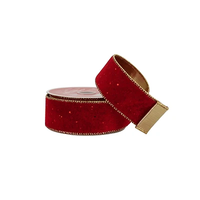1.5" x 15ft. Red & Gold Velvet Wired Ribbon by Celebrate It®