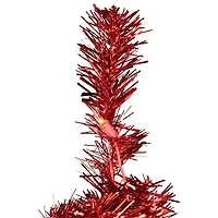 9ft. Pre-Lit Red Artificial Tinsel Christmas Tree, Clear Lights