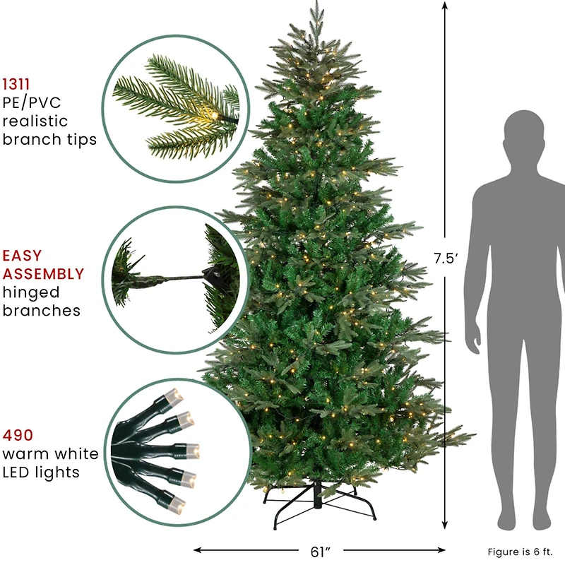7.5ft. Pre-Lit Real Touch™️ Hudson Fir Artificial Christmas Tree, Warm White LED Lights