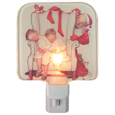 6" Norman Rockwell 'Santa Looking at Two Sleeping Children' Glass Christmas Night Light
