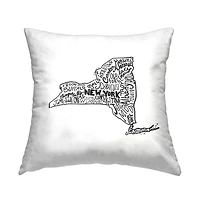 Stupell Industries New York State Shape Cities Typography Throw Pillow, 18" x 18"