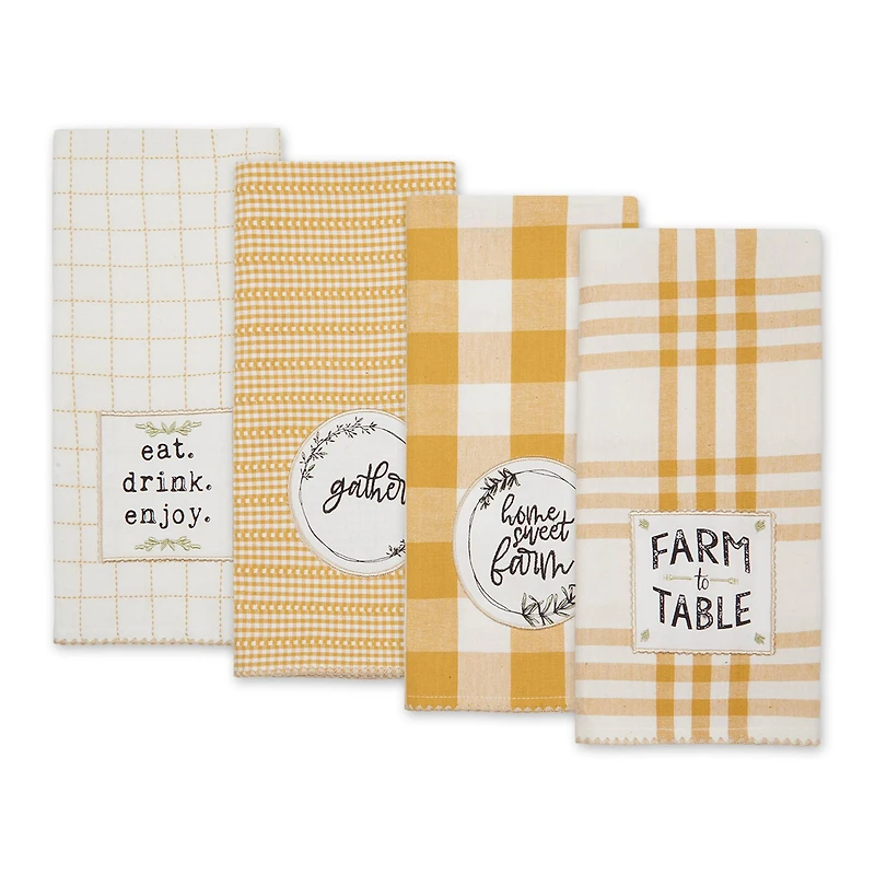 Honey Gold Farm To Table Embellished Dishtowel (Set of 4)