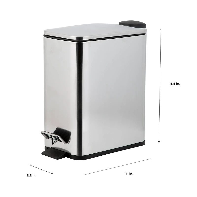 Simplify Stainless Steel 5L Slim Rectangular Pedal Trash Bin with Soft Close Lid