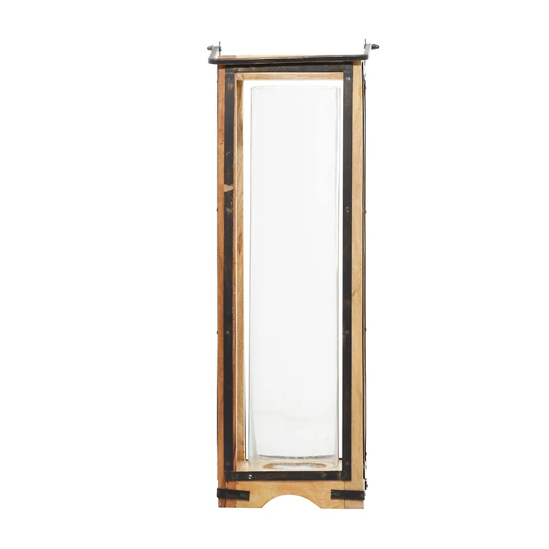 Brown Mango Wood Traditional Candle Holder Lantern, 31" x 8" x 8"